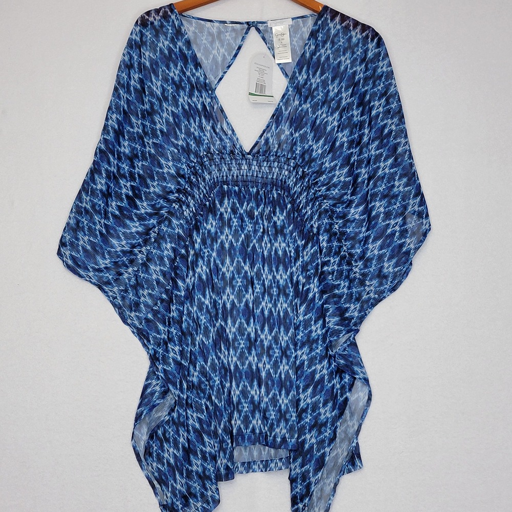 Jessica Simpson Navy Multi Ikat Print Swim Cover Up‎ Kaftan Womens L NWT